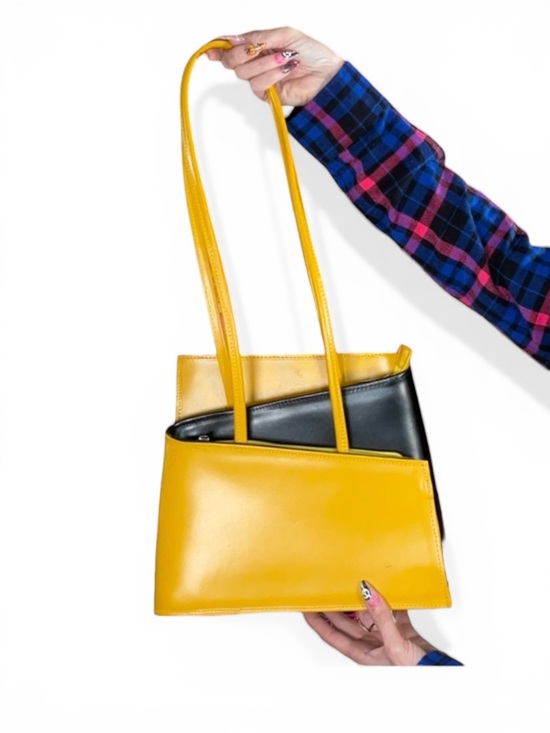Handbags - Yellow & Black Two-Tone Leather French Shoulder Bag
